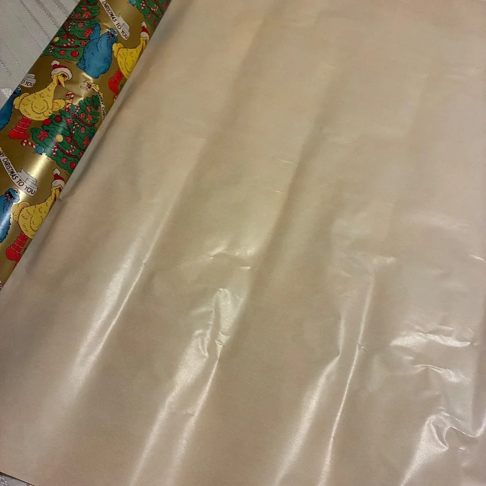 Vintage Sesame Street Christmas Wrapping Paper 24ft Gold Big Bird Cookie Monster